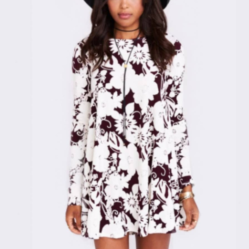 Show Me Your Mumu Burgundy Tyler Velvet Floral Tunic Mini Dress M Long Sleeve